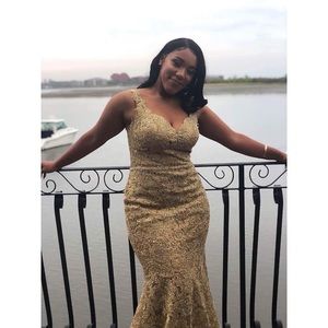 Gold prom dress size 12 fits size 10 elegant with sequins and  mermaid style